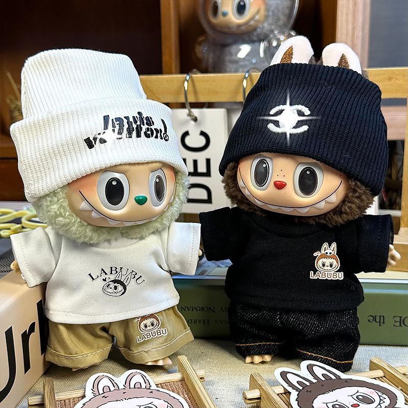 LABUBU17cm vinyl macaron labubu baby clothes first generation second generation blind box labubu change big name