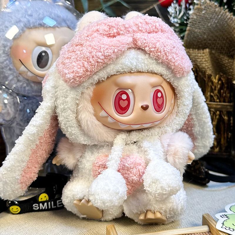 First and second generation Labubu sitting party baby clothes pendant 17cm doll Labubu cloth clothes heart lop-eared rabbit set