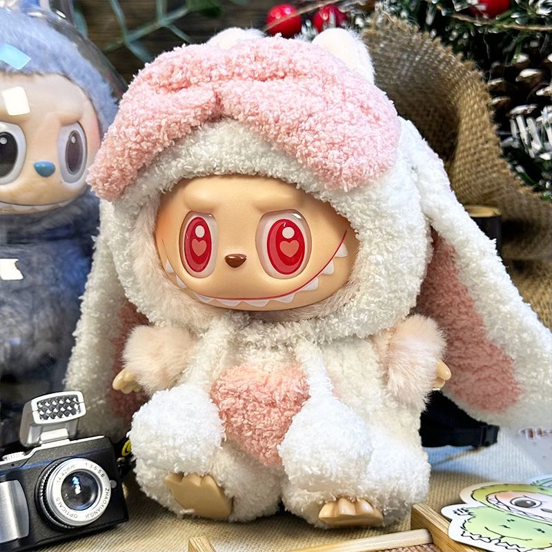 First and second generation Labubu sitting party baby clothes pendant 17cm doll Labubu cloth clothes heart lop-eared rabbit set
