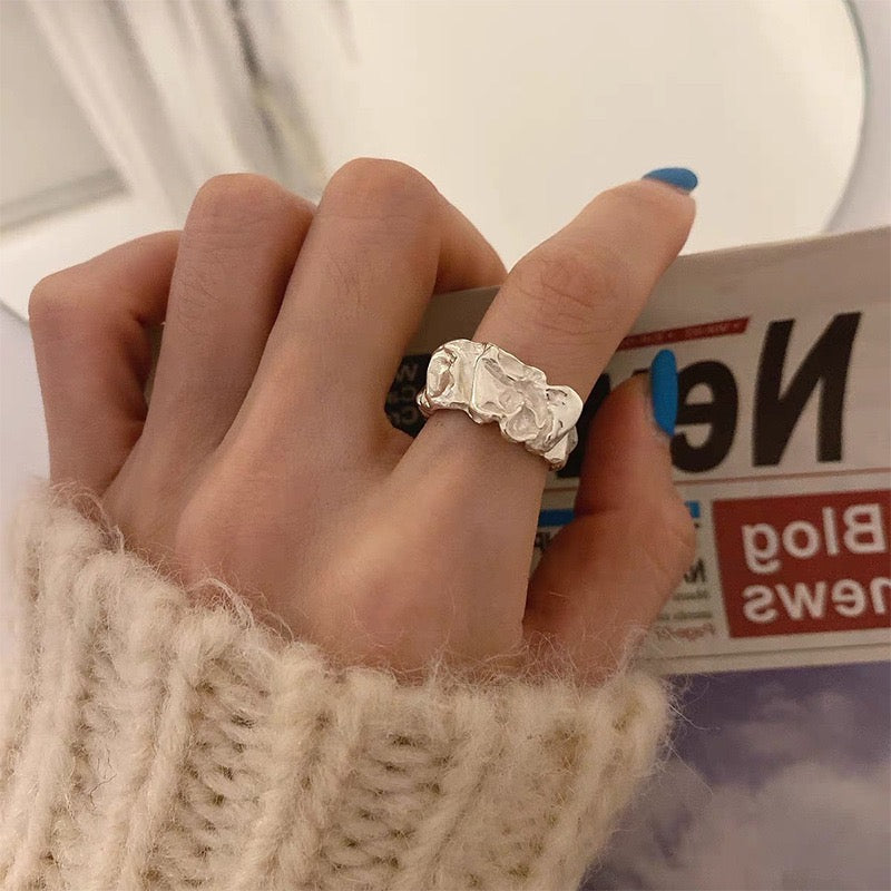 Vintage irregular metal pleated adjustable ring