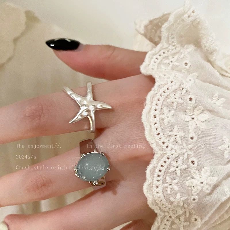 Holiday Wind Starfish Open Ring Women's Summer Niche Versatile Index Finger Ring Fashion Personality Design Adjustable Ring