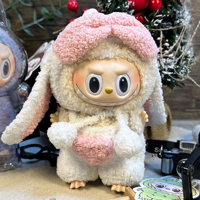 First and second generation Labubu sitting party baby clothes pendant 17cm doll Labubu cloth clothes heart lop-eared rabbit set