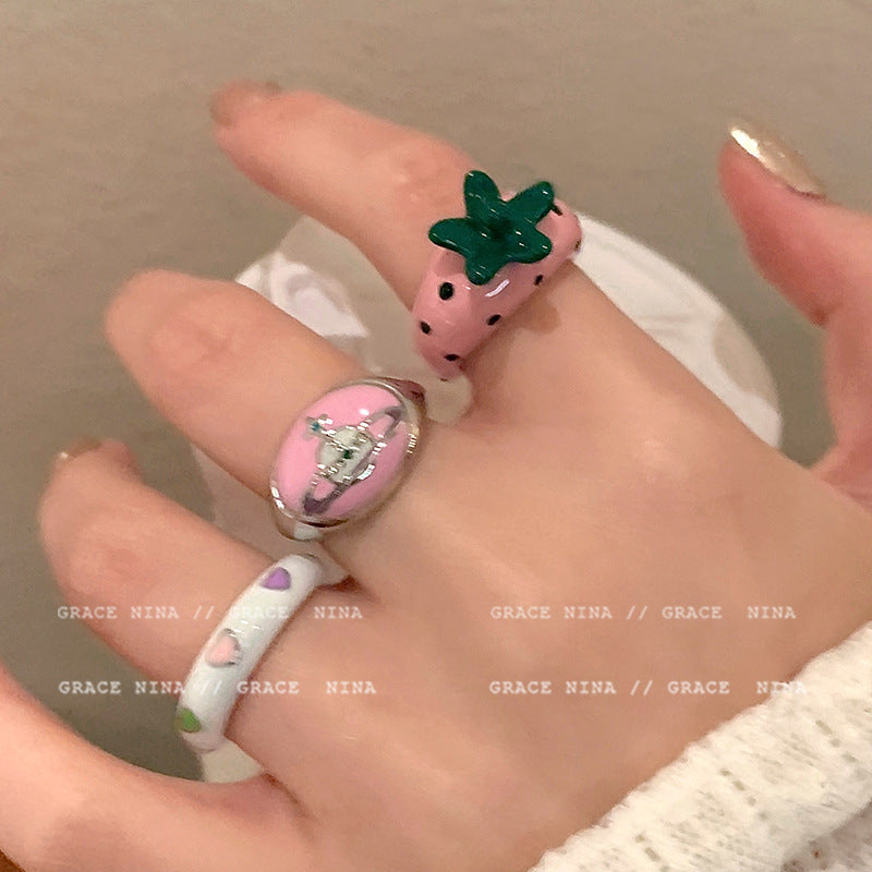Mori color enamel drop glaze star love ring female niche design open planet index finger ring sweet ring