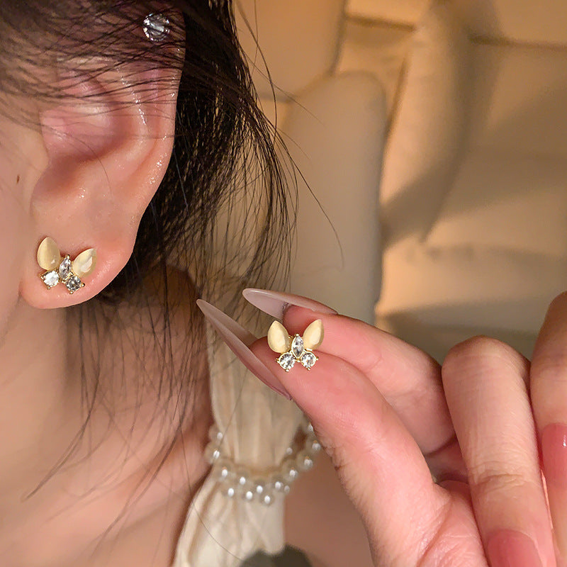 Geometric Opal Butterfly Stud Earrings