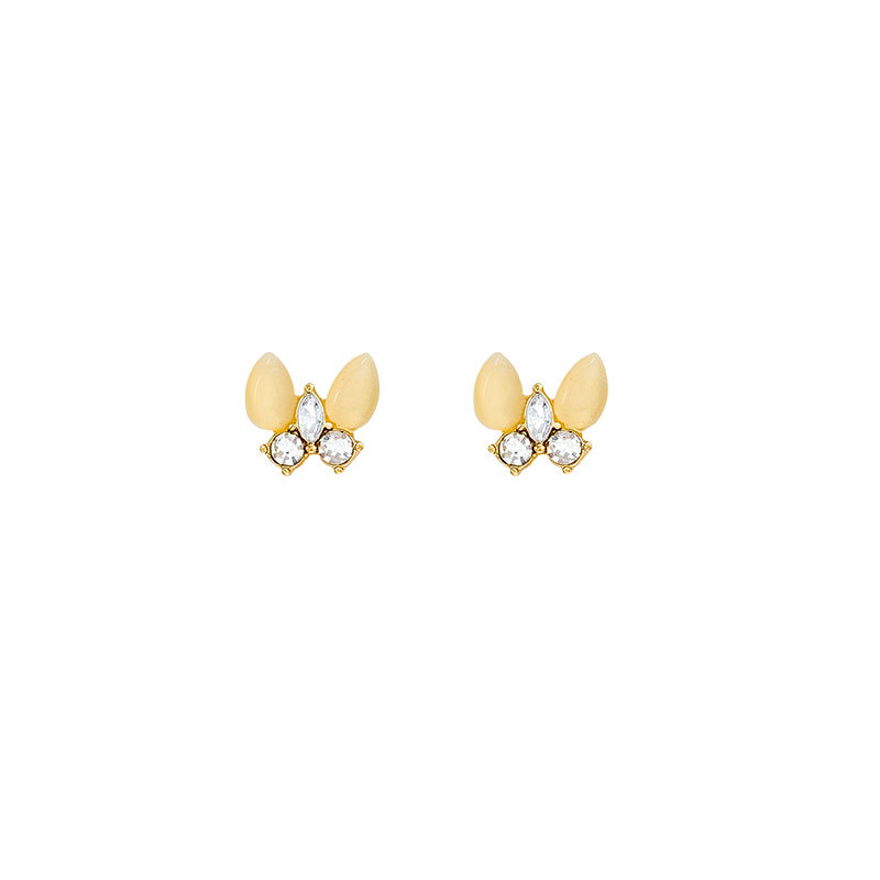 Geometric Opal Butterfly Stud Earrings