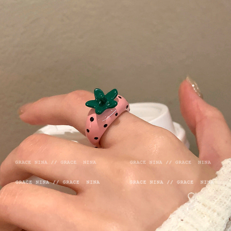Mori color enamel drop glaze star love ring female niche design open planet index finger ring sweet ring
