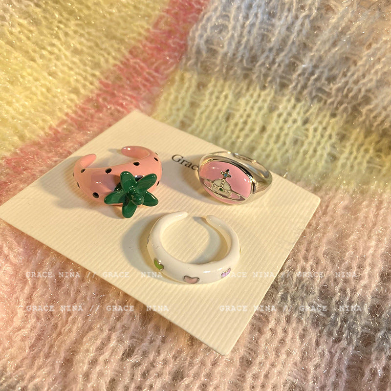 Mori color enamel drop glaze star love ring female niche design open planet index finger ring sweet ring