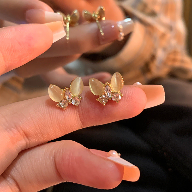 Geometric Opal Butterfly Stud Earrings
