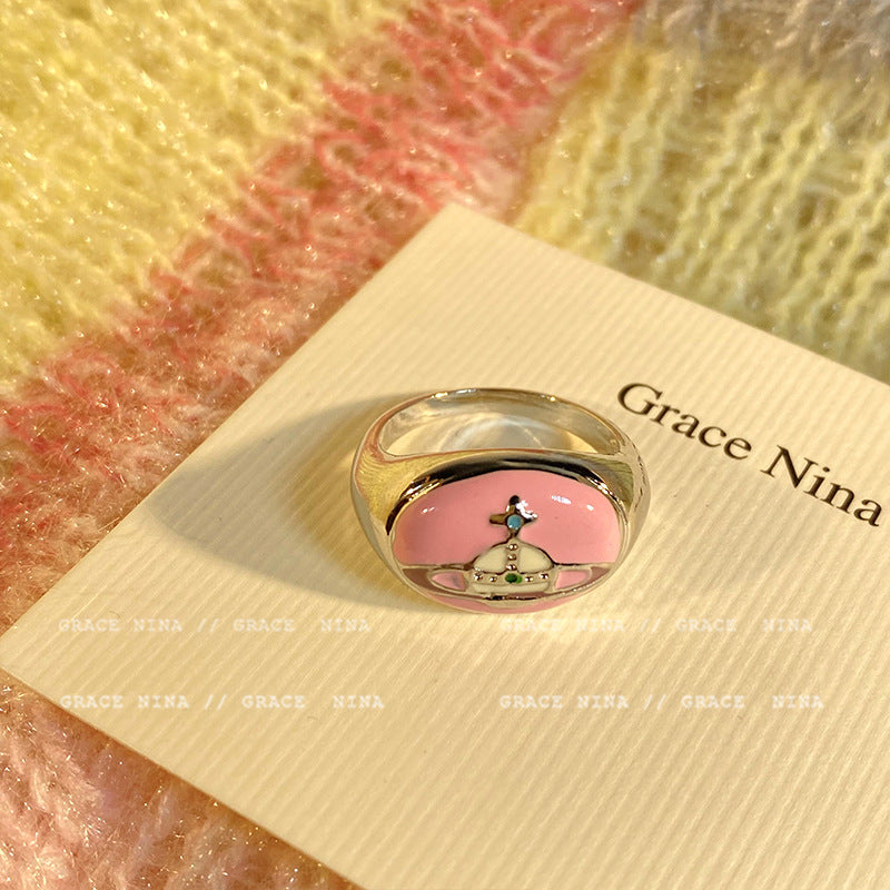 Mori color enamel drop glaze star love ring female niche design open planet index finger ring sweet ring