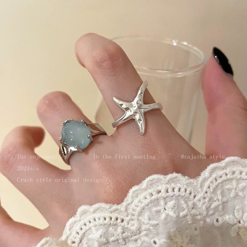 Holiday Wind Starfish Open Ring Women's Summer Niche Versatile Index Finger Ring Fashion Personality Design Adjustable Ring