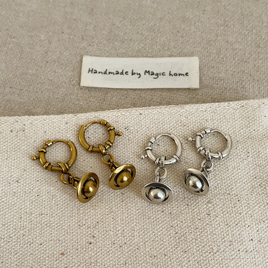 Minimalist Vintage Planet Metal Earrings for Women, Niche High-end Retro Light Luxury Fashion Commuting Versatile Earrings
