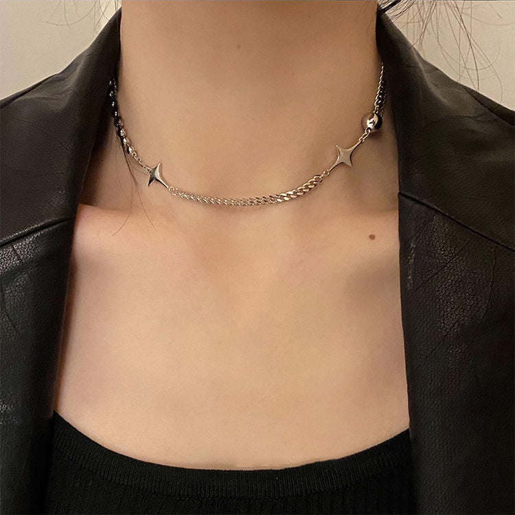 Minimalist Cold Style Stainless Steel Star Chain Necklace for Women Korean Simple Personality Versatile Elegant Choker Collarbone Chain