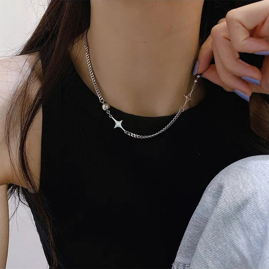 Minimalist Cold Style Stainless Steel Star Chain Necklace for Women Korean Simple Personality Versatile Elegant Choker Collarbone Chain