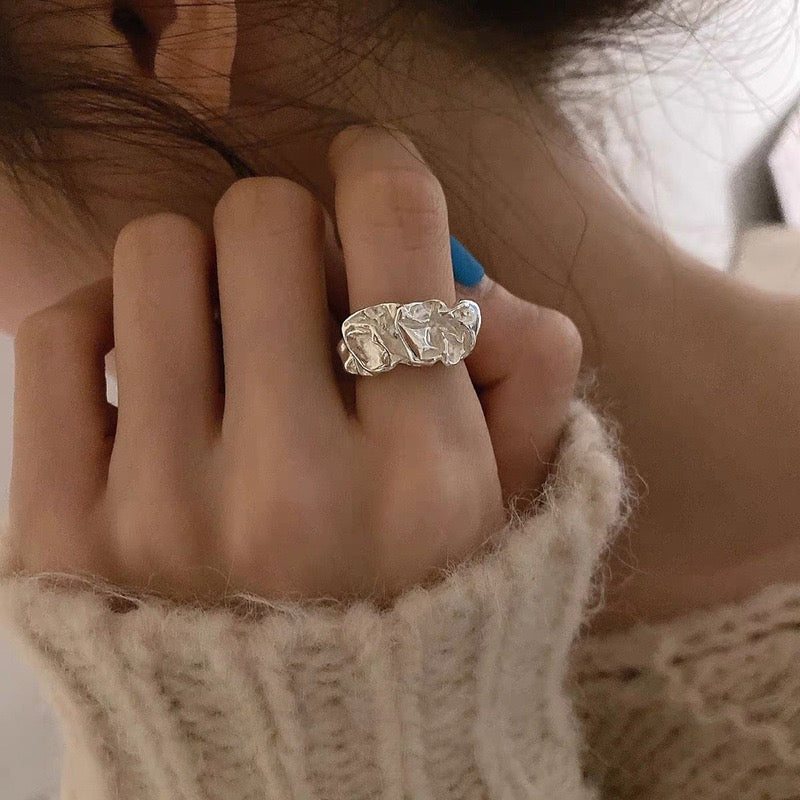 Vintage irregular metal pleated adjustable ring