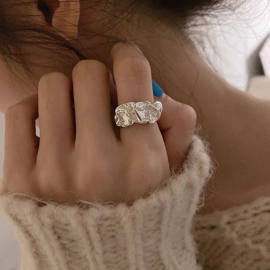 Vintage irregular metal pleated adjustable ring