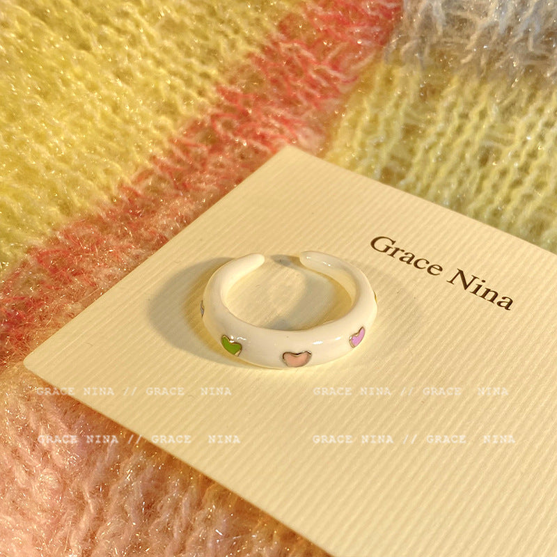 Mori color enamel drop glaze star love ring female niche design open planet index finger ring sweet ring