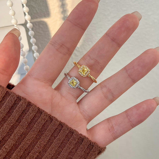 Small sugar cube yellow Zirconia ring