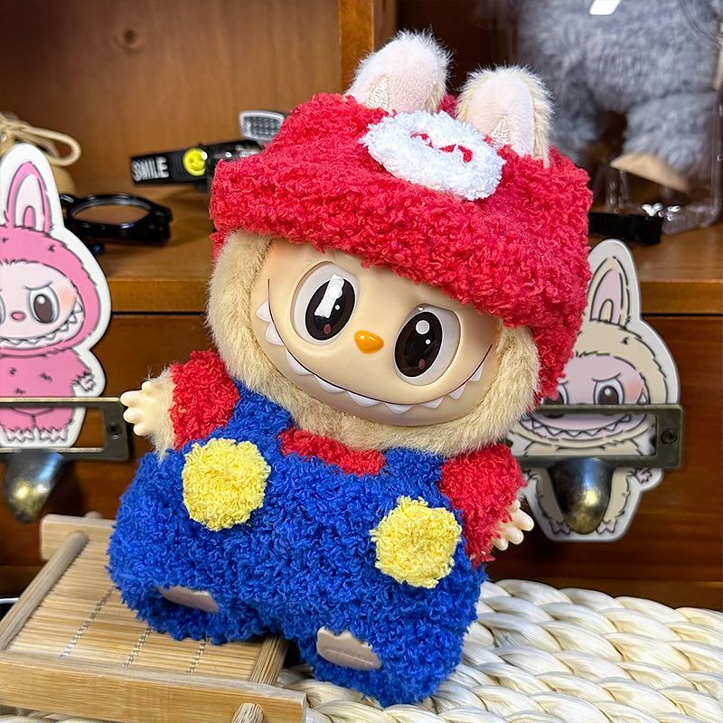 Labubu Clothes Vinyl Macaron Doll One and Two Generations Pendant Sit Party Mario Labubu Baby Clothes