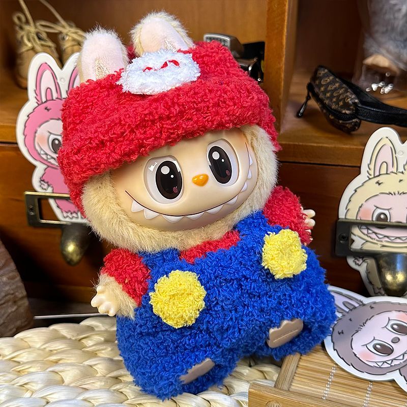 Labubu Clothes Vinyl Macaron Doll One and Two Generations Pendant Sit Party Mario Labubu Baby Clothes