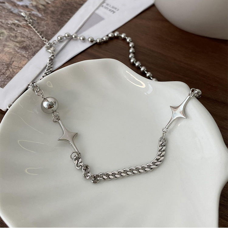 Minimalist Cold Style Stainless Steel Star Chain Necklace for Women Korean Simple Personality Versatile Elegant Choker Collarbone Chain