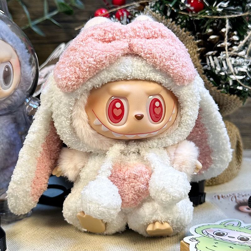 First and second generation Labubu sitting party baby clothes pendant 17cm doll Labubu cloth clothes heart lop-eared rabbit set