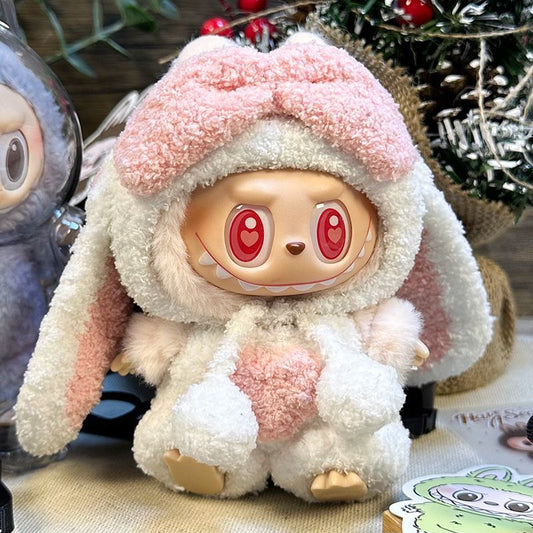 First and second generation Labubu sitting party baby clothes pendant 17cm doll Labubu cloth clothes heart lop-eared rabbit set